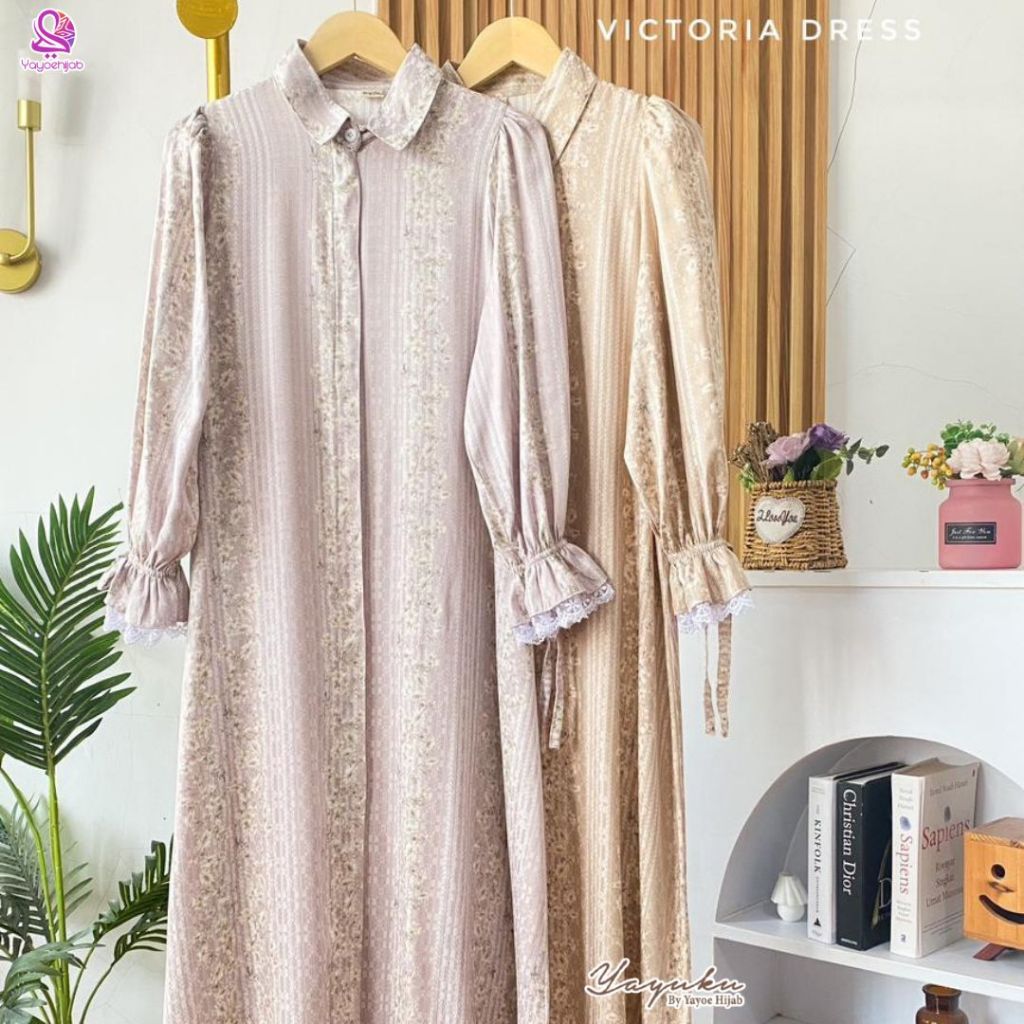 Victoria Dress Gamis Motif Elegan Lengan Panjang Busui Friendly Adem Nyaman Dipakai Look Mewah