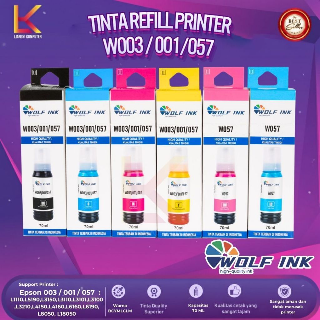 Jual WOLF INK Tinta Printer 003 001 057 Isi 70ml Untuk Printer Epson ...