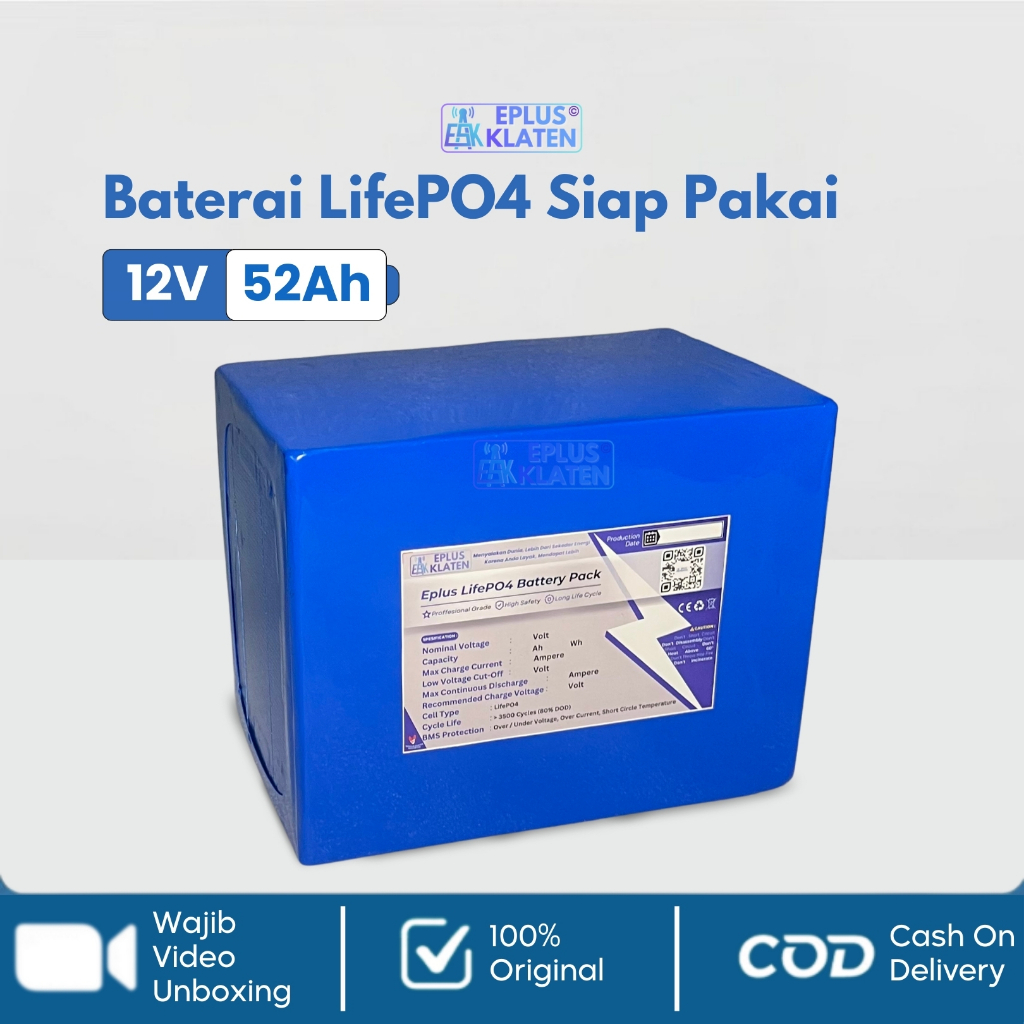 Jual Battery LifePO4 12V 52Ah 12 Volt + BMS Siap Pakai Baterai 50Ah 50A ...
