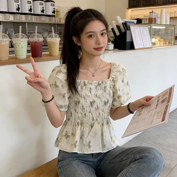 Yikoo Blouse Korea Multi Warna Blus Lengan Pendek Motif Bunga Atasan Wanita