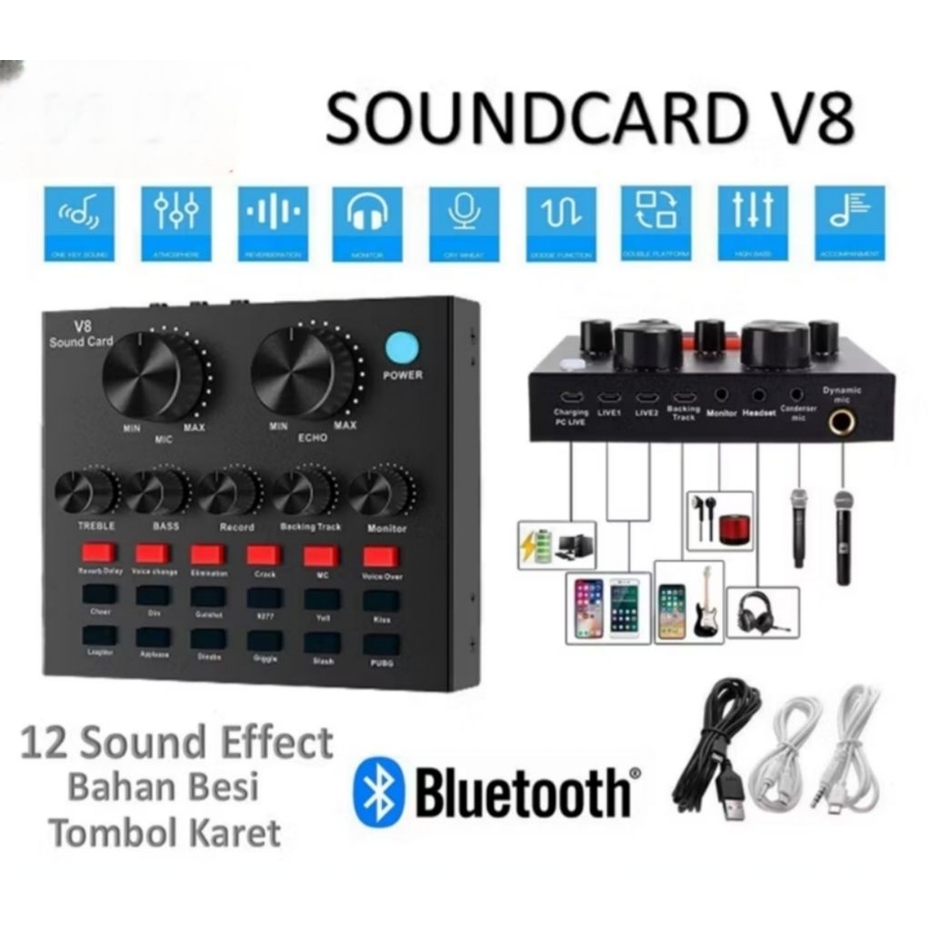 Jual Sound Card V8 Bluetooth Audio USB External / Live Mixer Audio V8 ...
