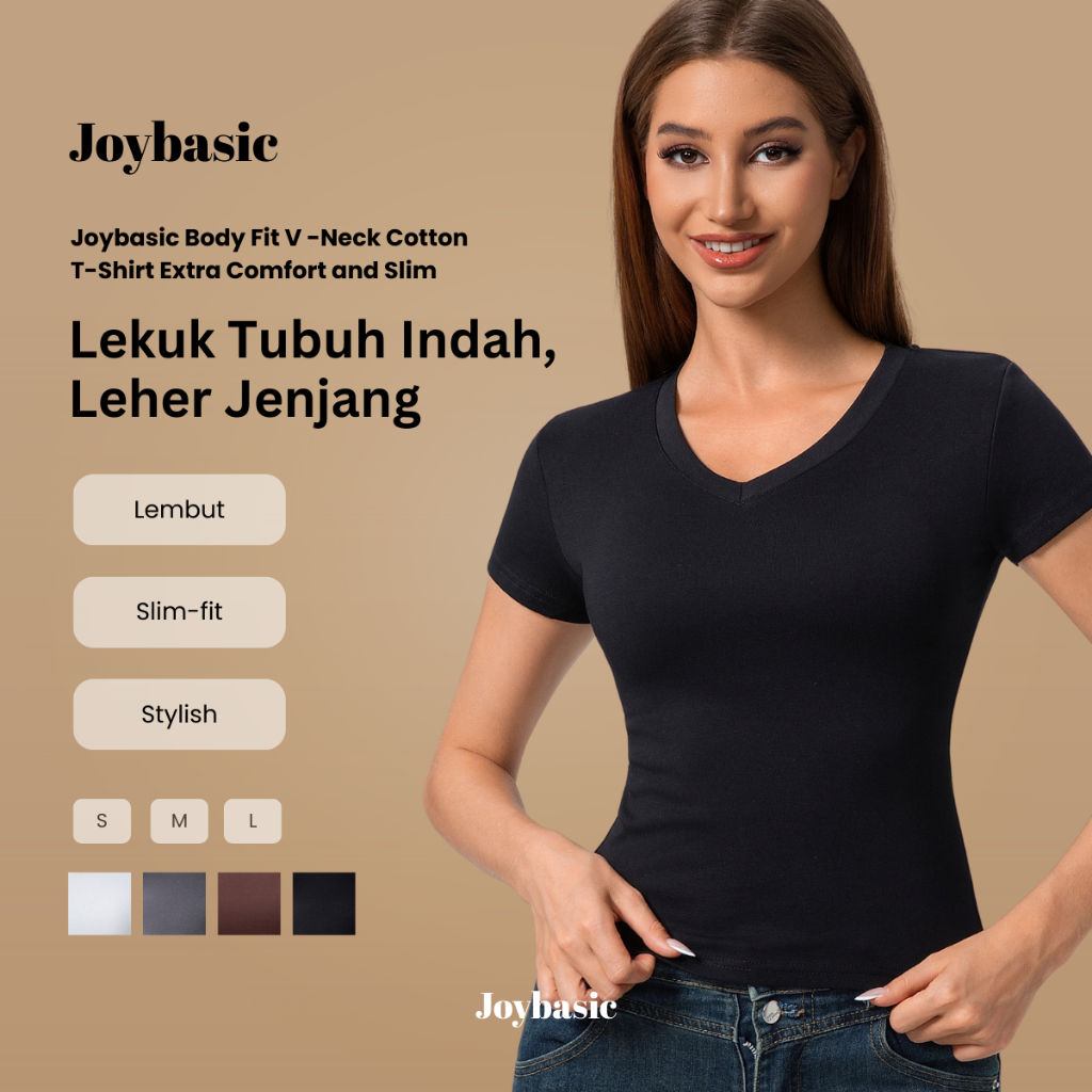 Jual Joybasic Body Fit V -Neck Cotton T-Shirt Extra Comfort and Slim ...