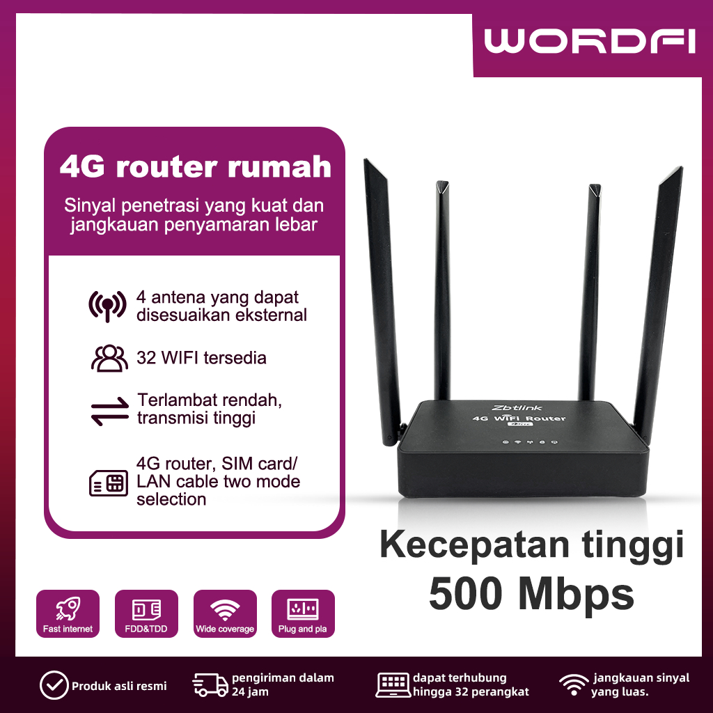 Jual Wordfi 4G router 500Mbps SIM/kabel LAN untuk koneksi WIFI ...