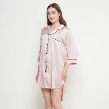 Diane Sally Piyama Wanita Dress Pendek Satin Silk Pink Baju Tidur Sleepwear Korean Style