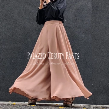 Celana Kulot Wanita Palazzo Sifon Ceruti Almira Mayung Lebar 2 Layer Full Furing