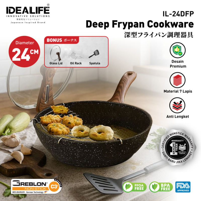 Product image IDEALIFE - Deep Frypan Cookware - Panci Penggorengan (24cm) - IL-24DFP