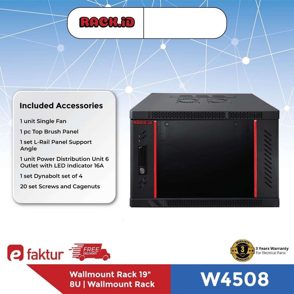 Jual Wallmount Rack 8U Rack Server RACKID 8U Depth 450mm Glass Door ...