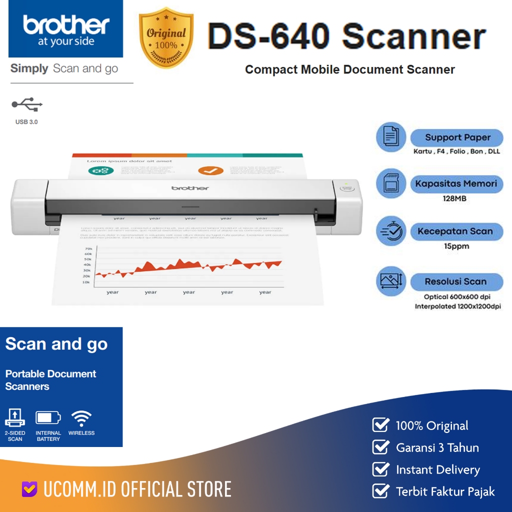 Jual BROTHER Scanner DS 640 Portbale Compact Scanner Brother DS 640 ...