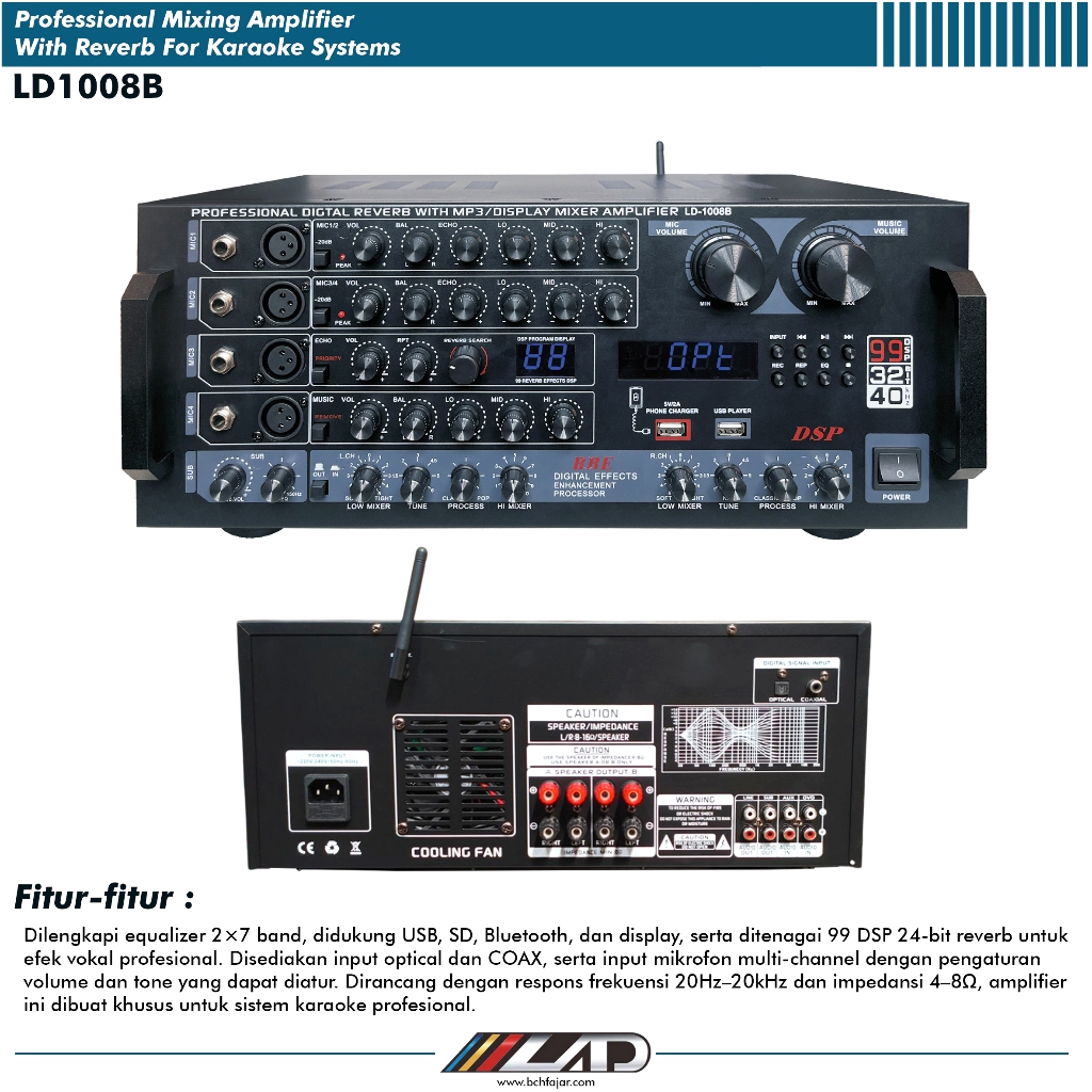 Jual Amplifier Karaoke Profesional LD1008B DSP 99 Reverb USB SD ...