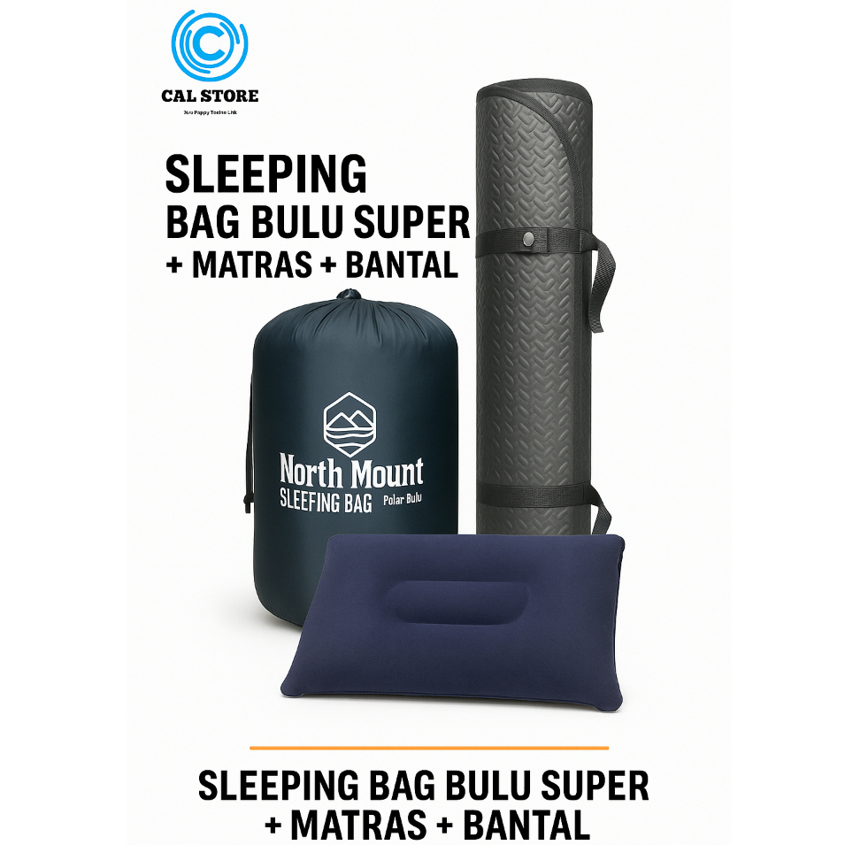 North Mount Sleeping Bag Bulu Tebal Premium Navy Paket 3in1 Camping Pendaki Gunung Outdoor Adventure