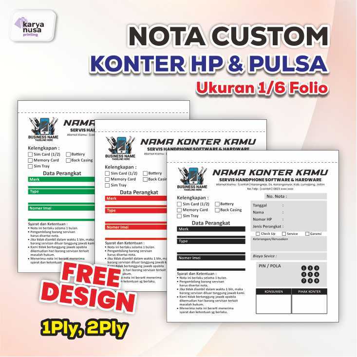 Jual Nota Custom Konter HP & Pulsa Ukuran 1/6 F4 Isi 50 Lembar - Nota ...