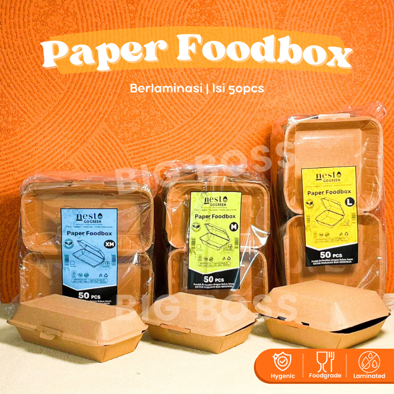 [ISI 50 PCS] Paper Food Box Kraft Laminasi / Kemasanan Makanan Lunch Box Food Grade / Kemasan Makanan Berlaminasi Ramah Lingkungan