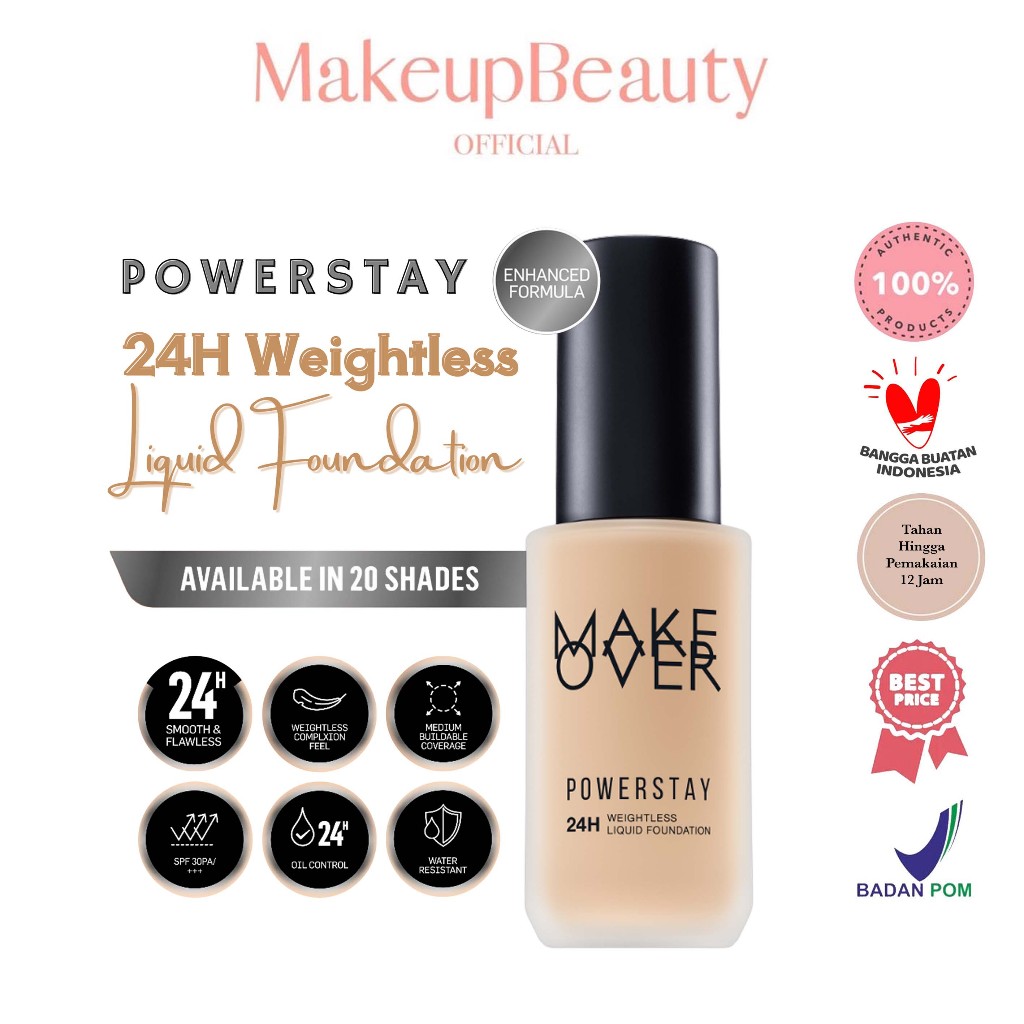 Jual MAKE OVER Powerstay 24H Weightless Liquid Foundation - High ...