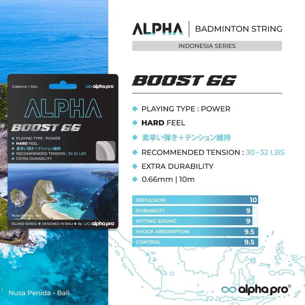 Jual Senar Raket Badminton Alpha Boost 66 Original | 0.66mm | Power ...