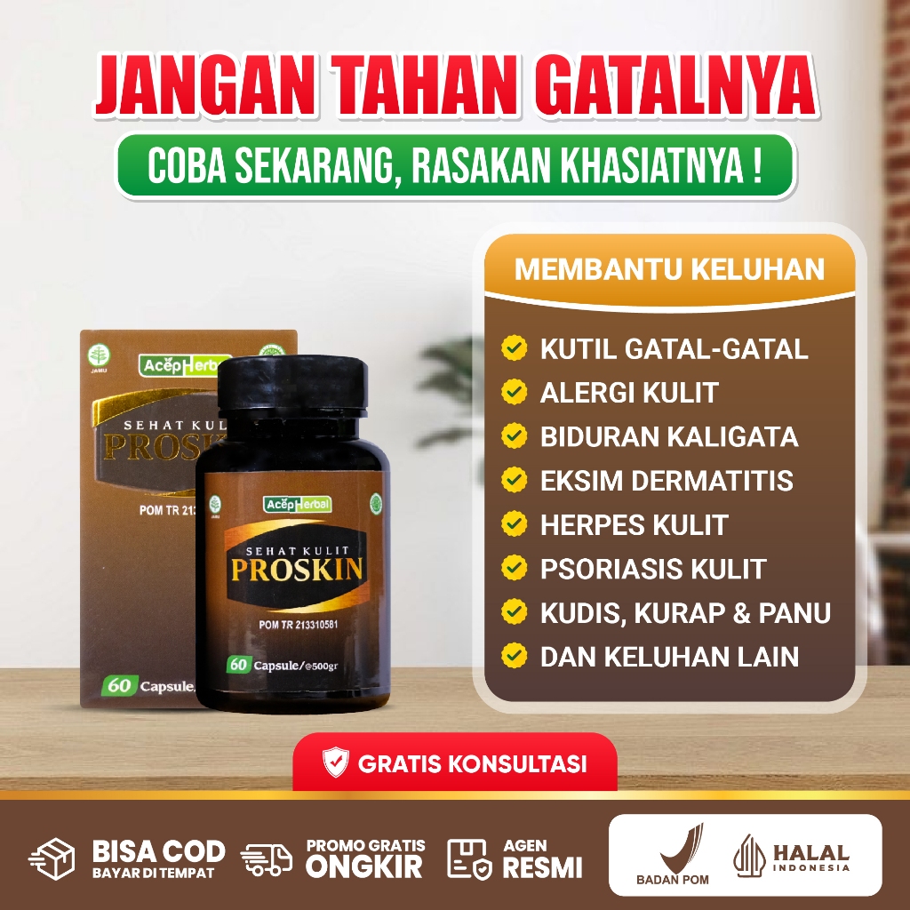 Obat Alergi Gatal Di Seluruh Badan Eksim Kering Basah Menahun Bintik" Merah Herpes Psoriasis Biduran Iritasi Kulit Melepuh Cacar air Kurap Panu Scbaies Koreng Bisul Borok Proskin Kapsul Binahong Original Bpom PALING AMPUH Namun Tergantung Kondisi Tubuh