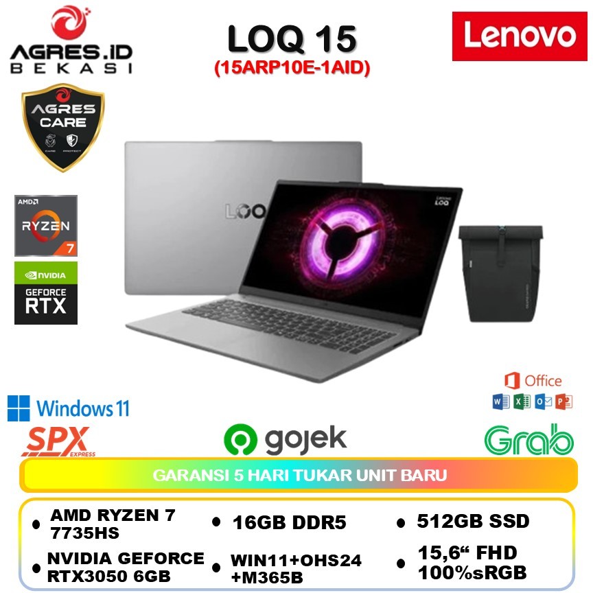 LENOVO LOQ 15 AMD RYZEN 7 7735HS RTX3050 6GB / 16GB 512GB /WIN11+OHS24 / 15,6INCH 100%SRGB