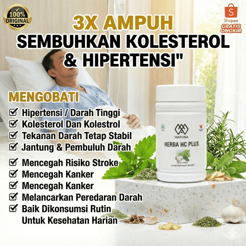 Herba HC Plus Obat Obt Herbal Hipertensi Tensi Tinggi Alami Pengendali Kolestrol Kolesterol Jahat Darah Tinggi Kronis Tekanan Darah Naik Turun Pencegah Stroke Jantug Pembuluh Darah Detok Racun Tubuh Antioksidan Herbal Tradisonal Kapsul Aman original 100%
