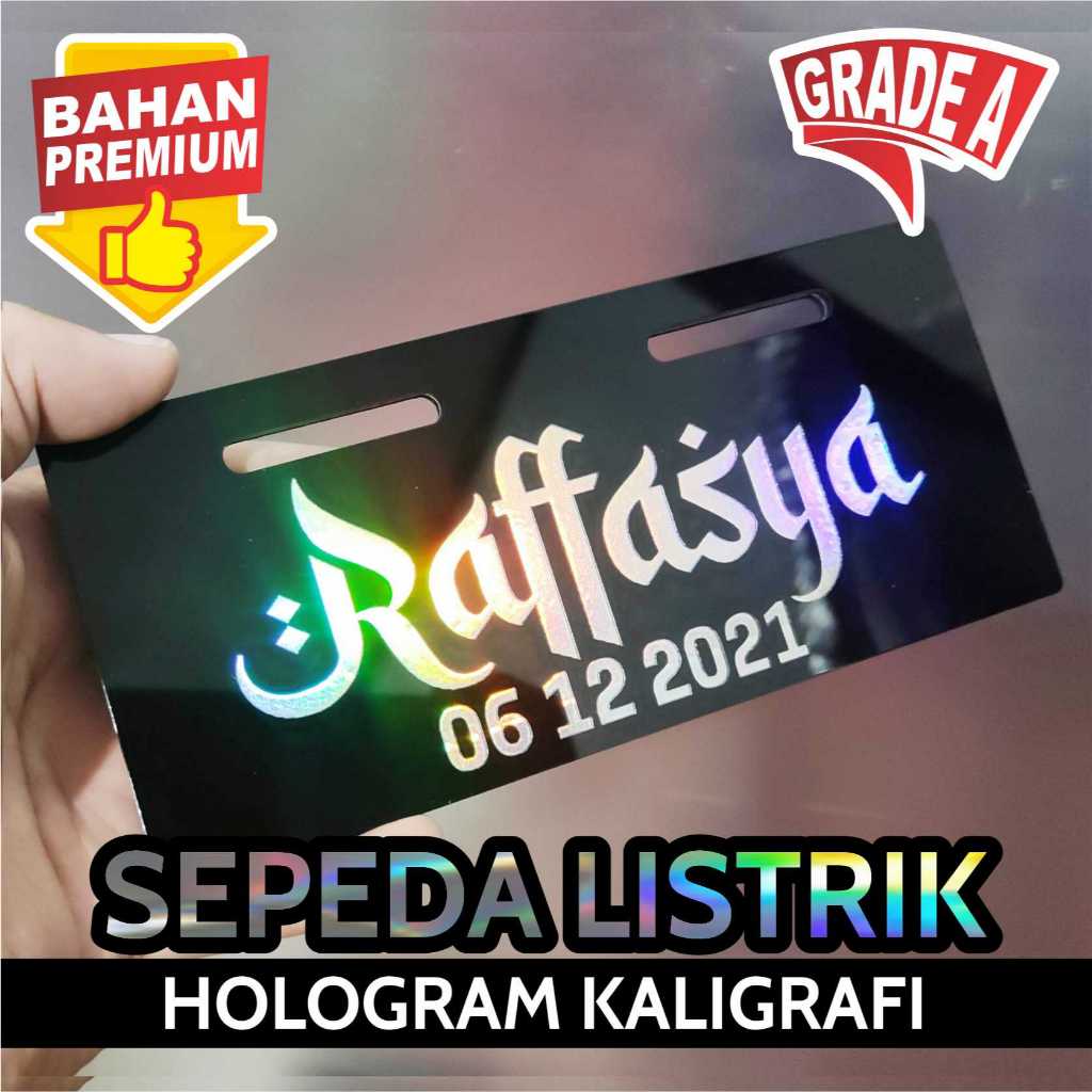 PLAT SEPEDA LISTRIK AKRILIK FONT KALIGRAFI