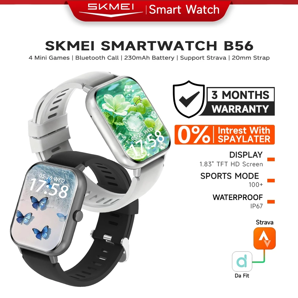 Skmei B56 Smartwatch IP67 Waterproof /Jam Tangan Smartwatch Couple Sport Anti Air /Mendukung hp Whatsapp /Jam Tangan Smartwatch Wanita/Watch tipis simple jam tangan pria wanita mengingatkan olahraga fitness tracker