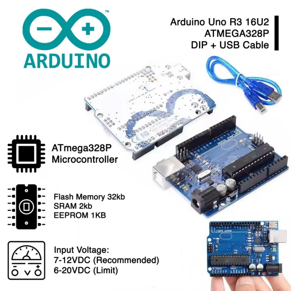WWZMDiB UNO R3 Bord Met ATmega328P Chip – Compleet Met USB-kabel, 100% Compatibel Met Arduino IDE, Uitgang 3.3V-5V