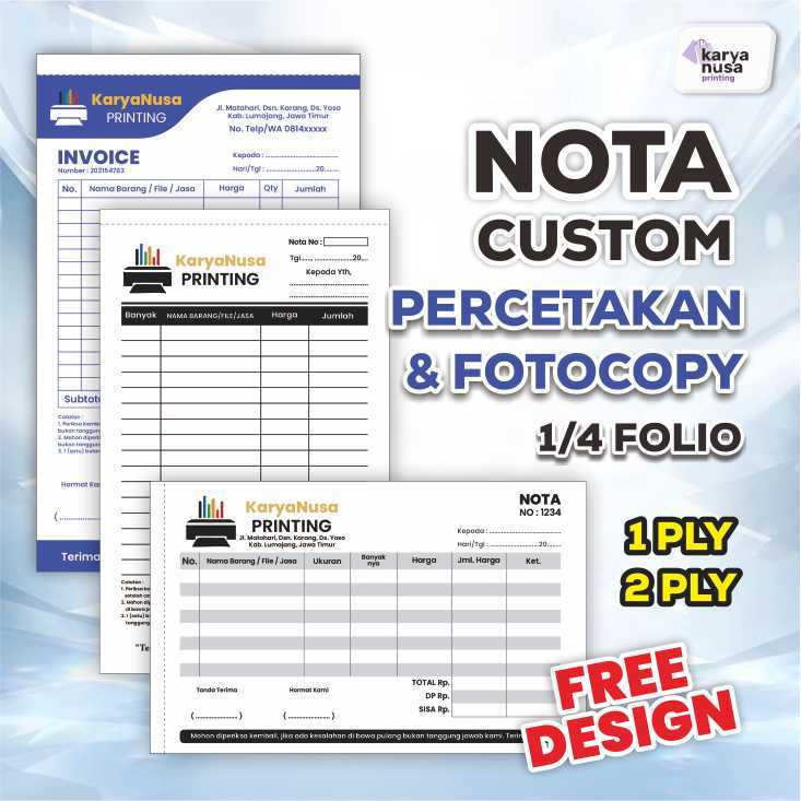 Jual Nota Custom Percetakan & Fotokopi Ukuran 1/4 F4 Isi 50 Lembar ...