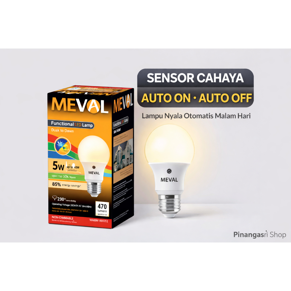 Jual MEVAL Lampu LED Sensor Cahaya 5W Kuning / Warm White – Auto ON OFF ...
