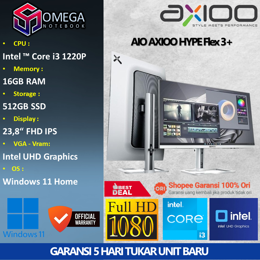 Jual PC AIO AXIOO Hype Flex 3+ i3 1220P 16GB 512GB 23,8 FHD Windows 11 ...