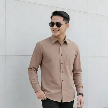 Twin Salamangka Kemeja Polos Pria Lengan Panjang Premium