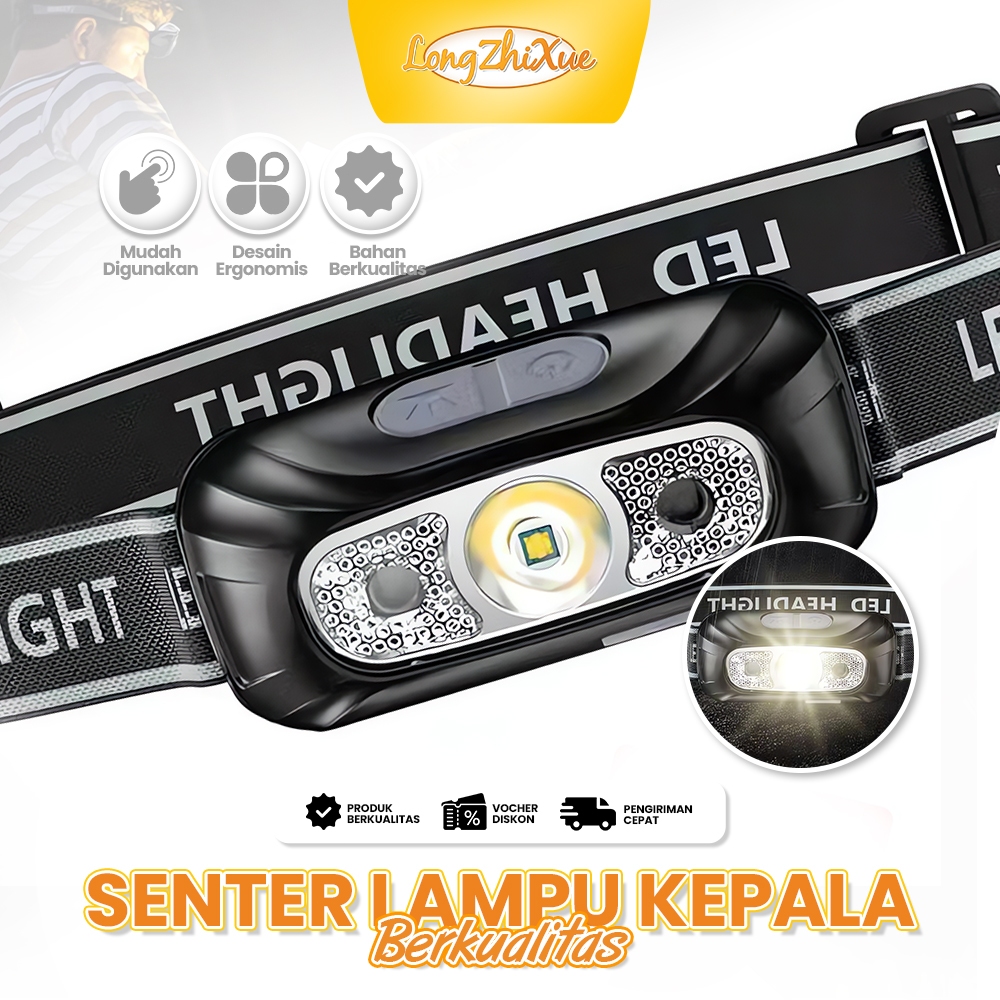 Jual Headlamp USB lampu kepala anti air headlamp sentuh alat outdoor ...
