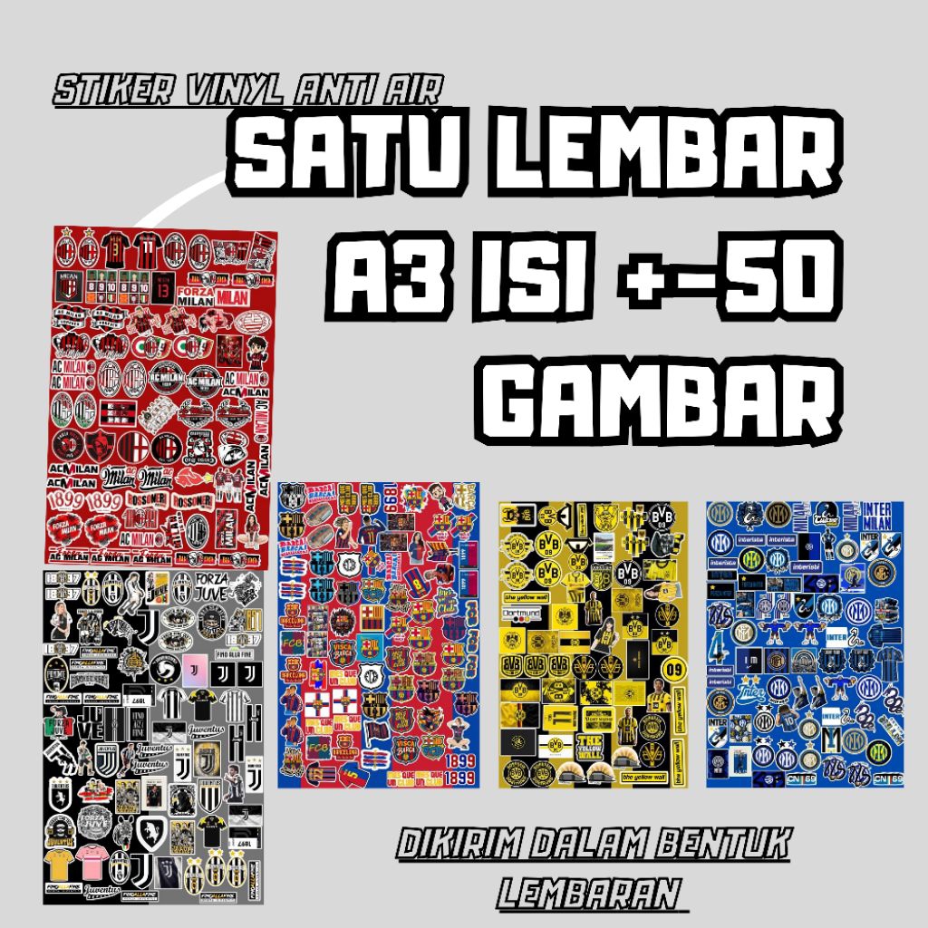 Jual stiker vinyl anti air satu lembar A3 besar isi kurang lebih 50 ...