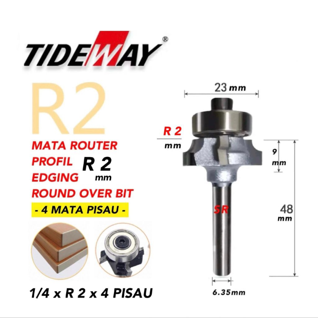 Jual Mata Router/ Profil Edging R2 mm × 4 Mata Pisau/ Round Over Bits ...