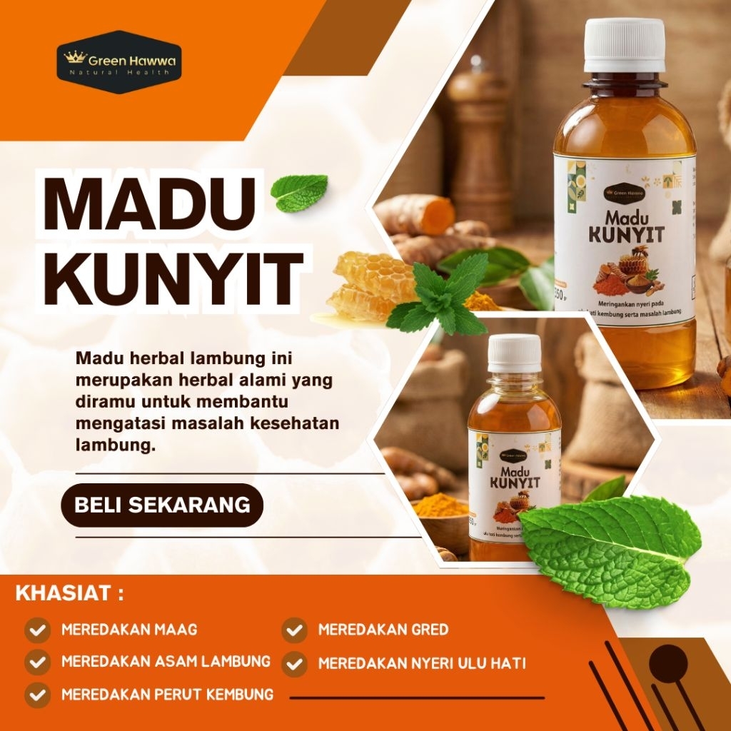 Madu Lambung Kunyit Atasi Asam lambung dan maag sakit ulu hati perut mual keembung daya tahan tubuh dan meredakan masuk angin