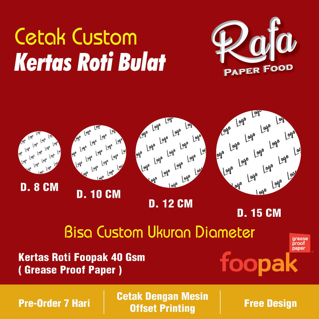 Jual CUSTOM Kertas Roti Bulat / cetak logo custom / diameter custom ...