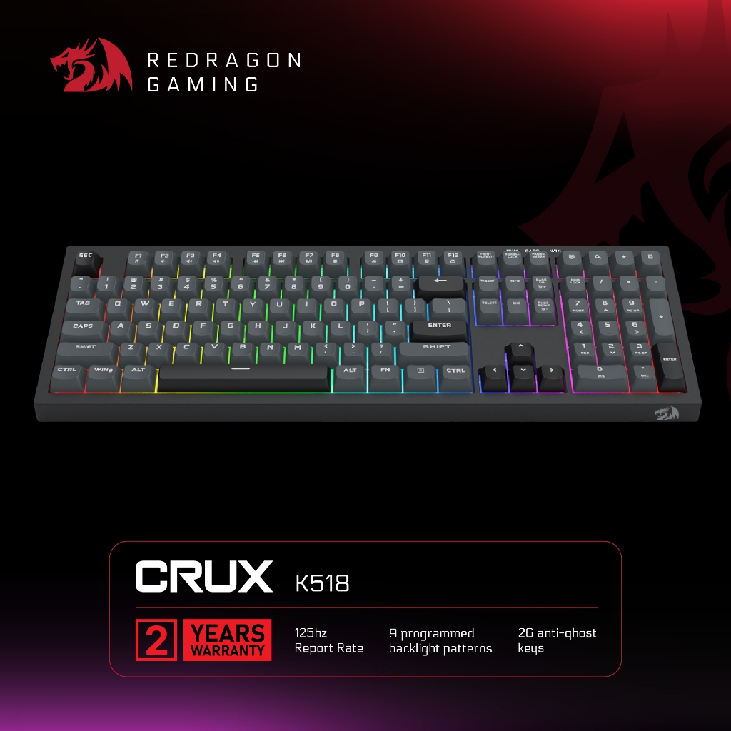 Jual Redragon CRUX K518 RGB Wired Membrane Gaming Keyboard 100% 26anti