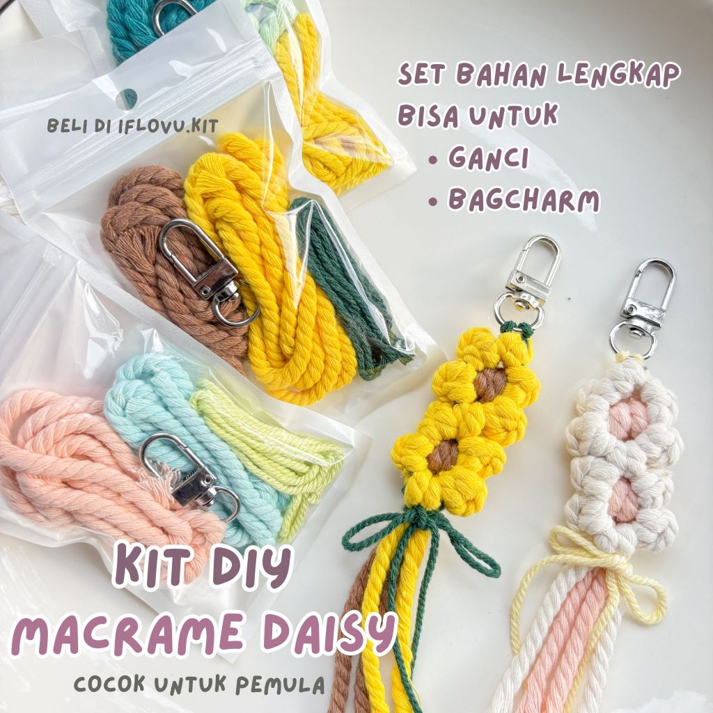 KIT DIY Bagcharm Macrame Daisy 2 Kelopak + TUTORIAL | Set Bahan Lengkap Kerajinan Aksesoris P5