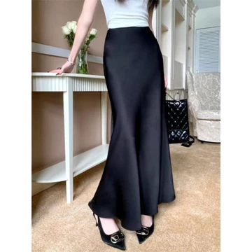 FUJI SATIN Midi Skirt Rok Kerja Kuliah Wanita Rok Wanita Style Forlmal Casual Rok Satin Silk