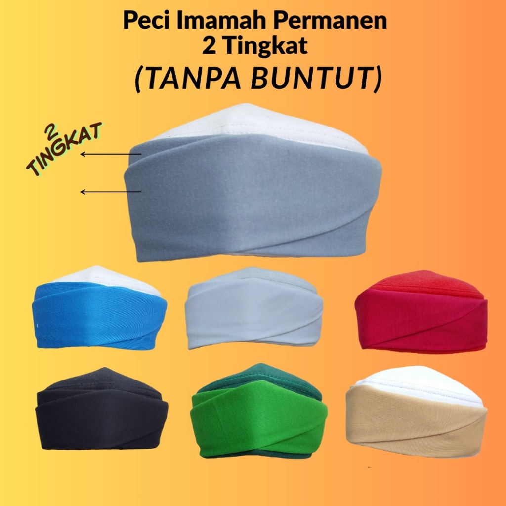 Peci Imamah Permanen 2 Tingkat instan Tanpa Buntut anak dan Dewasa