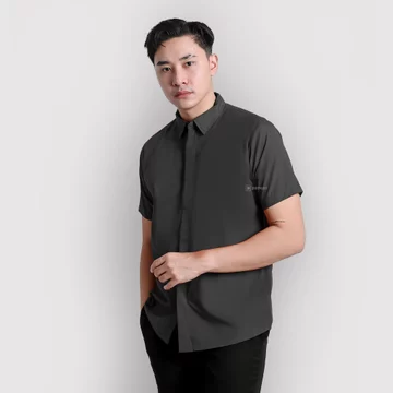 BROGUY Kemeja Zipper Pria Simple Lengan Pendek