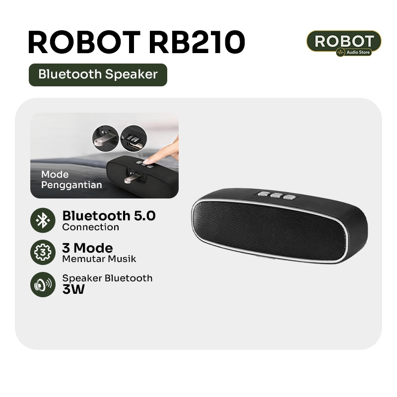 ROBOT Speaker Bluetooth RB210 Bluetooth 5.0 Hi-Fi Sound Portable Audio Wireless Super Bass Mini Stereo Original - Garansi 1 Tahun