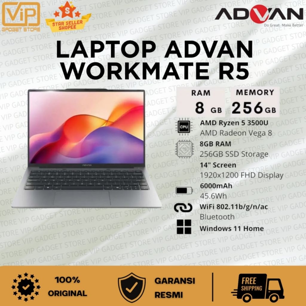 Jual LAPTOP ADVAN WORKMATE AMD RYZEN 5 3500U | INTEL i3-1215U | 14 INCH ...