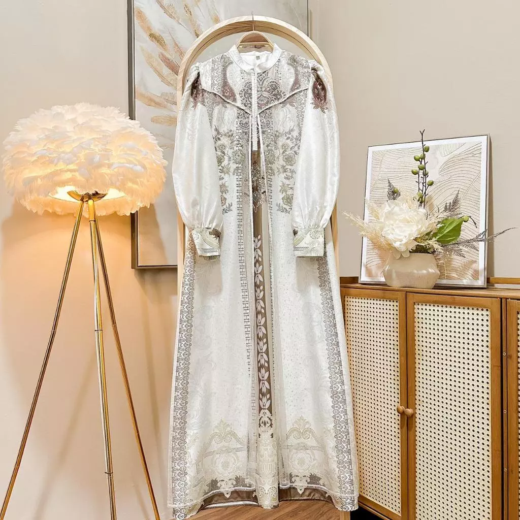 Gamis Muslim Bahan Cotton Turkey Printing Mix Tulle Sparkle Nyaman Cantik Mewah Elegant By Lunaci tampilan elegan