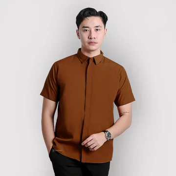 BROGUY Kemeja Zipper Pria Simple Lengan Pendek