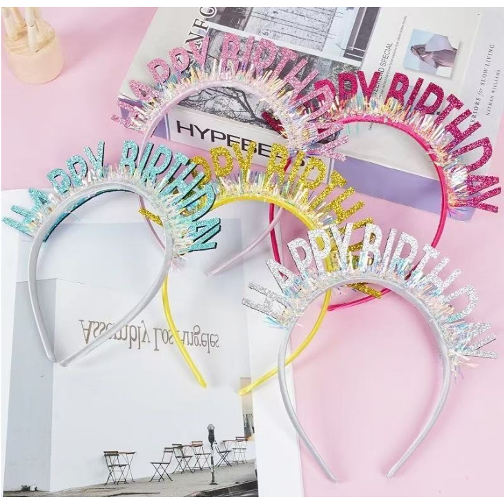 BAWANGCHENG Bando Glitter Ulang Tahun Motif Happy Birthday