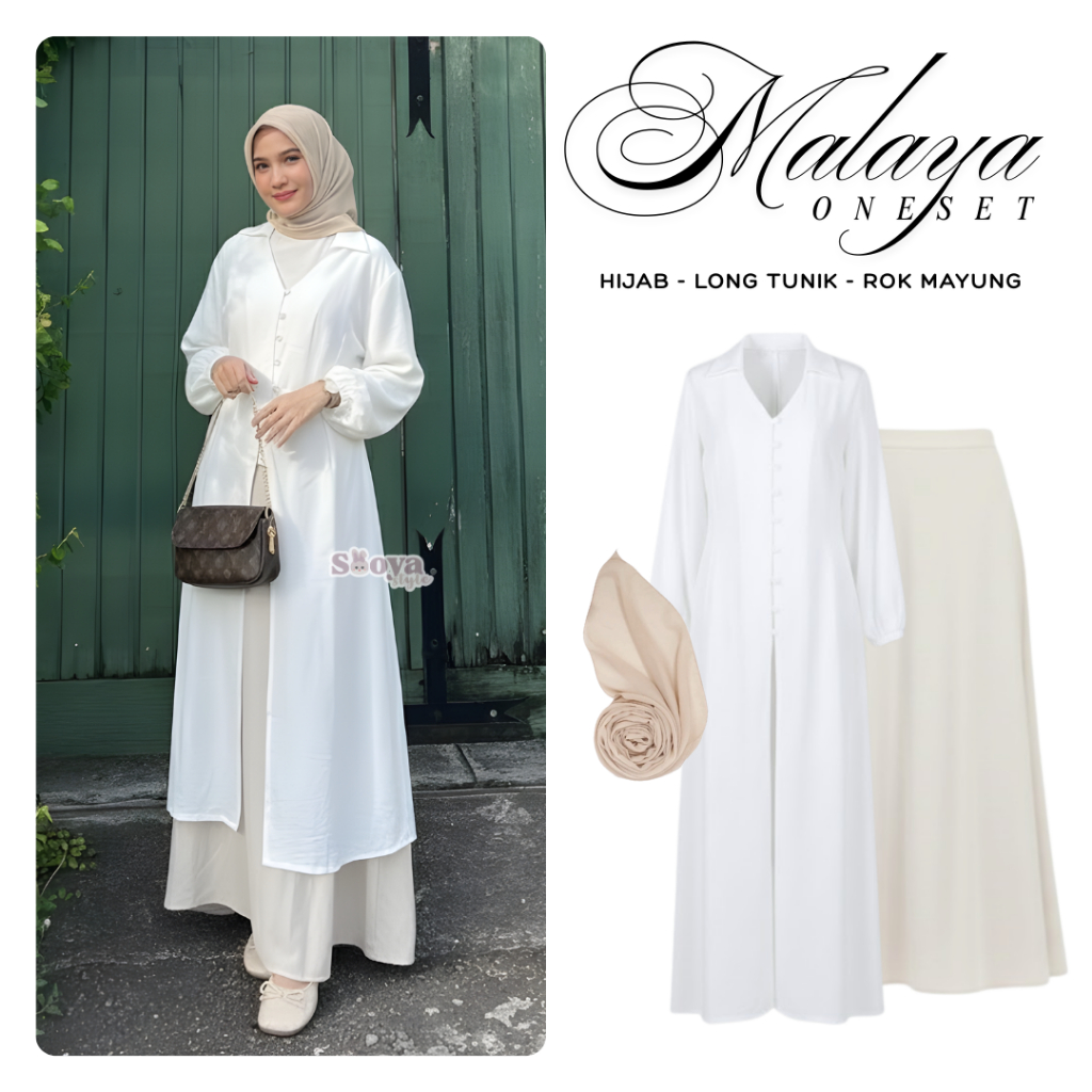 Jual One Set Cewe Lebaran Kekinian 2026 | Tunik Malay + Rok Mayung ...