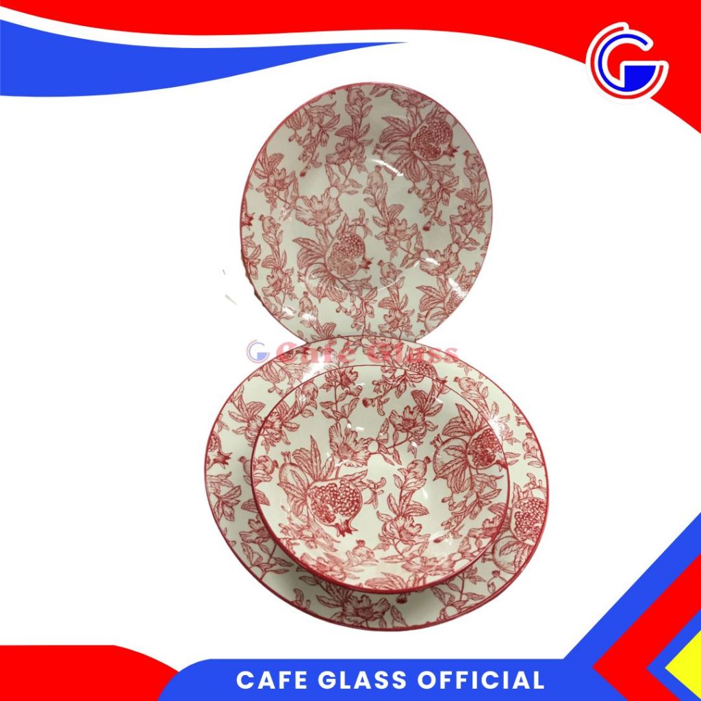 Dinner Set Keramik Garden - Mangkok Piring Keramik Motif Bunga Merah - Keramik Tableware Sakato - Harga Per Pcs