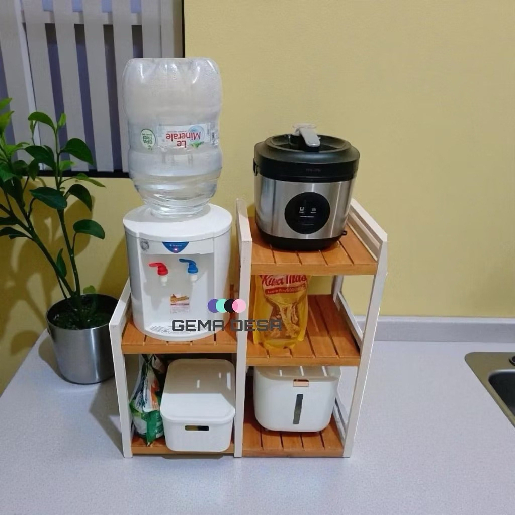 Jual LOKAL Rak Rice Cooker Dan Dispenser Rak Susun 3 Serbaguna Kayu ...