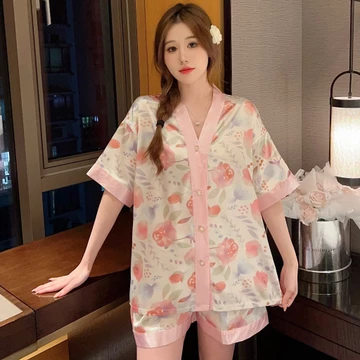 Pendek Setelan Baju Tidur Piyama Wanita Dewasa Satin Premium Lengan Pendek Celana Pendek SS004
