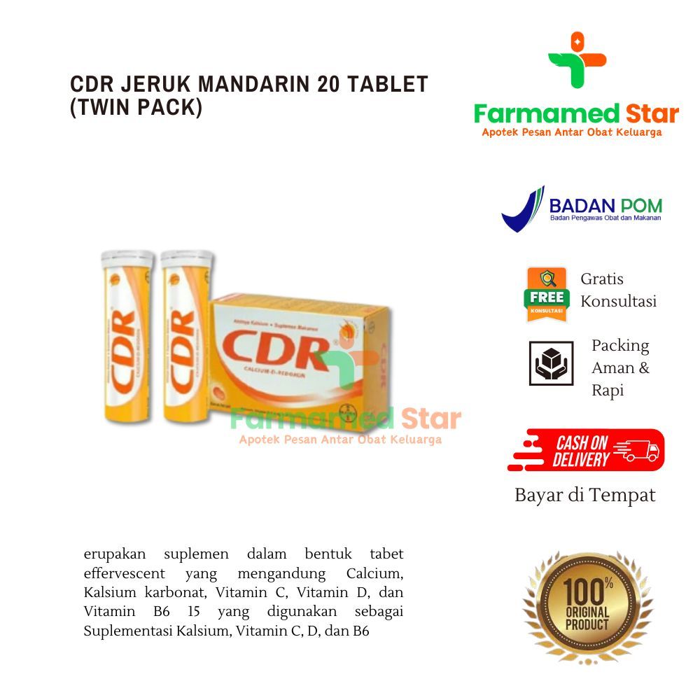 Jual CDR JERUK MANDARIN 20 TABLET (TWIN PACK) - CDR Effervescent ...