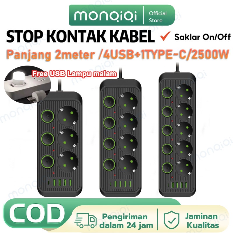 Jual 2500W Power Socket Power Strip Stop Kontak USB Kabel colokan ...