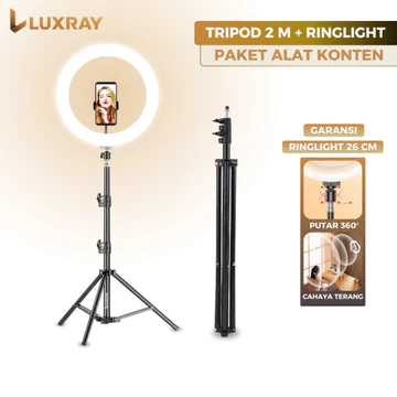 Paket Tripod 2 Meter Ring Light 26Cm Ring Light Tripod Konten Kreator MUA Live Vlog 3 Warna